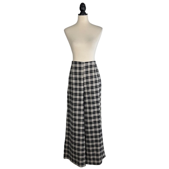 stitch & pine Pants - Stitch & Pine Wide Leg Flannel Pants Black White Plaid Stretch Waist, Size XL
